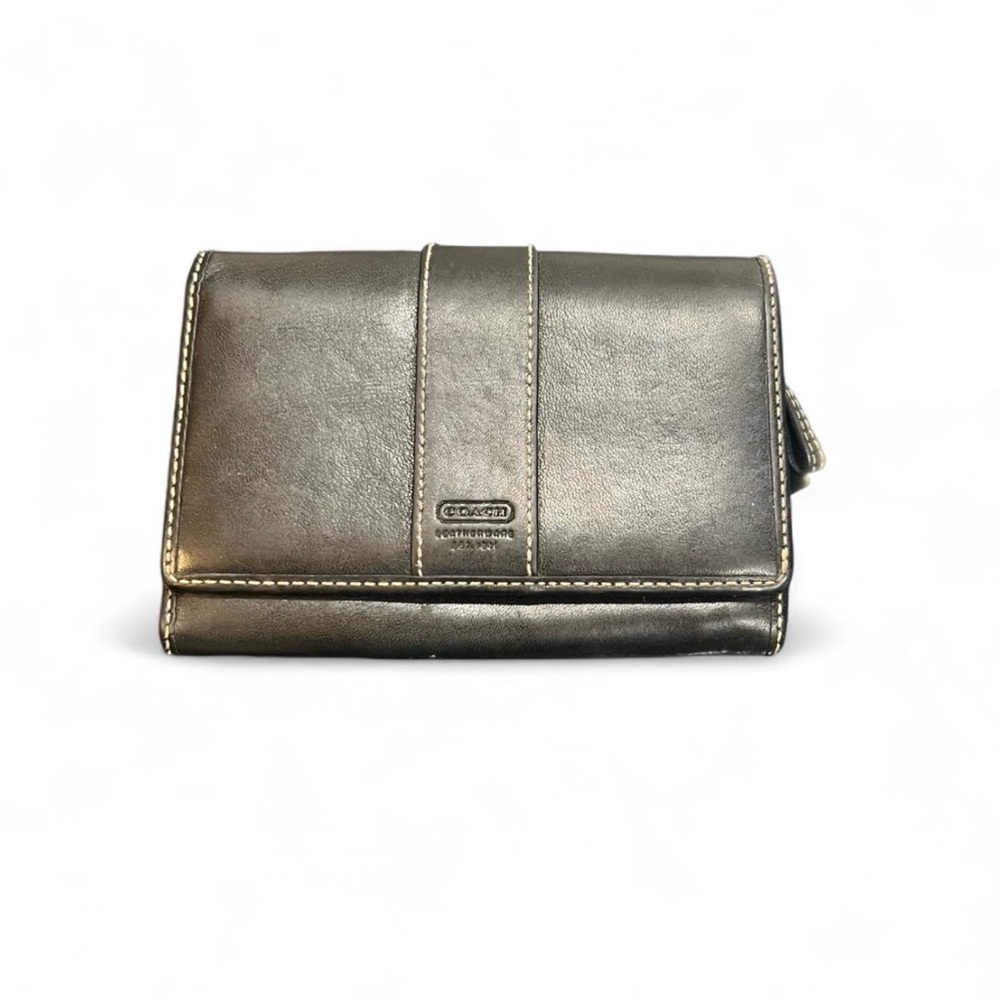 Coach Vintage Women’s black Leather Embossed Bifold Wallet Snap Coin Purse